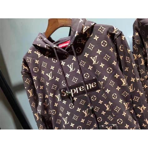 fake brown supreme x louis vuitton monogram box logo hoodie|louis Vuitton X supreme hoodie.